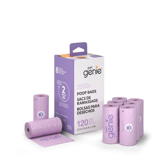 Pet Genie - Dog Poop bags - includes 120 lavender-scented bags made from 65% recycled plastic