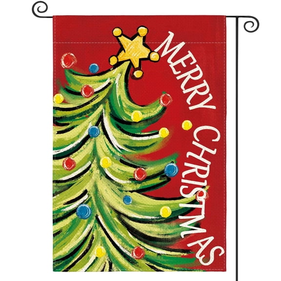 Sm:)e Merry Christmas Garden Flag 12x18 Inch Double Sided, Christmas Tree Xmas Winter Holiday Yard Outdoor Decorative Flag