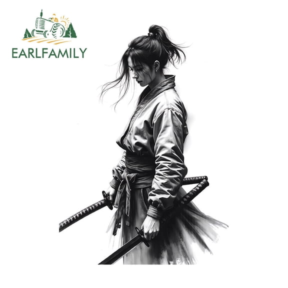 EARLFAMILY 5.1 Inch Samurai Female Graffiti Car Stickers Creative Motorcycle Windows Bumper Surfboard Scratch-Proof Vinyl Decals Fashionable Decoration