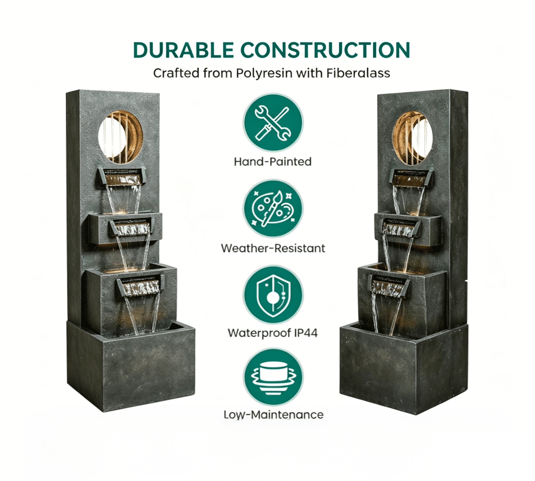 Tammesy Modern 4-Tier 39.3"H Outdoor Waterfall Fountains with Lights Pump, for Patio,Backyard,Deck,Porch and Home Art Garden Decor