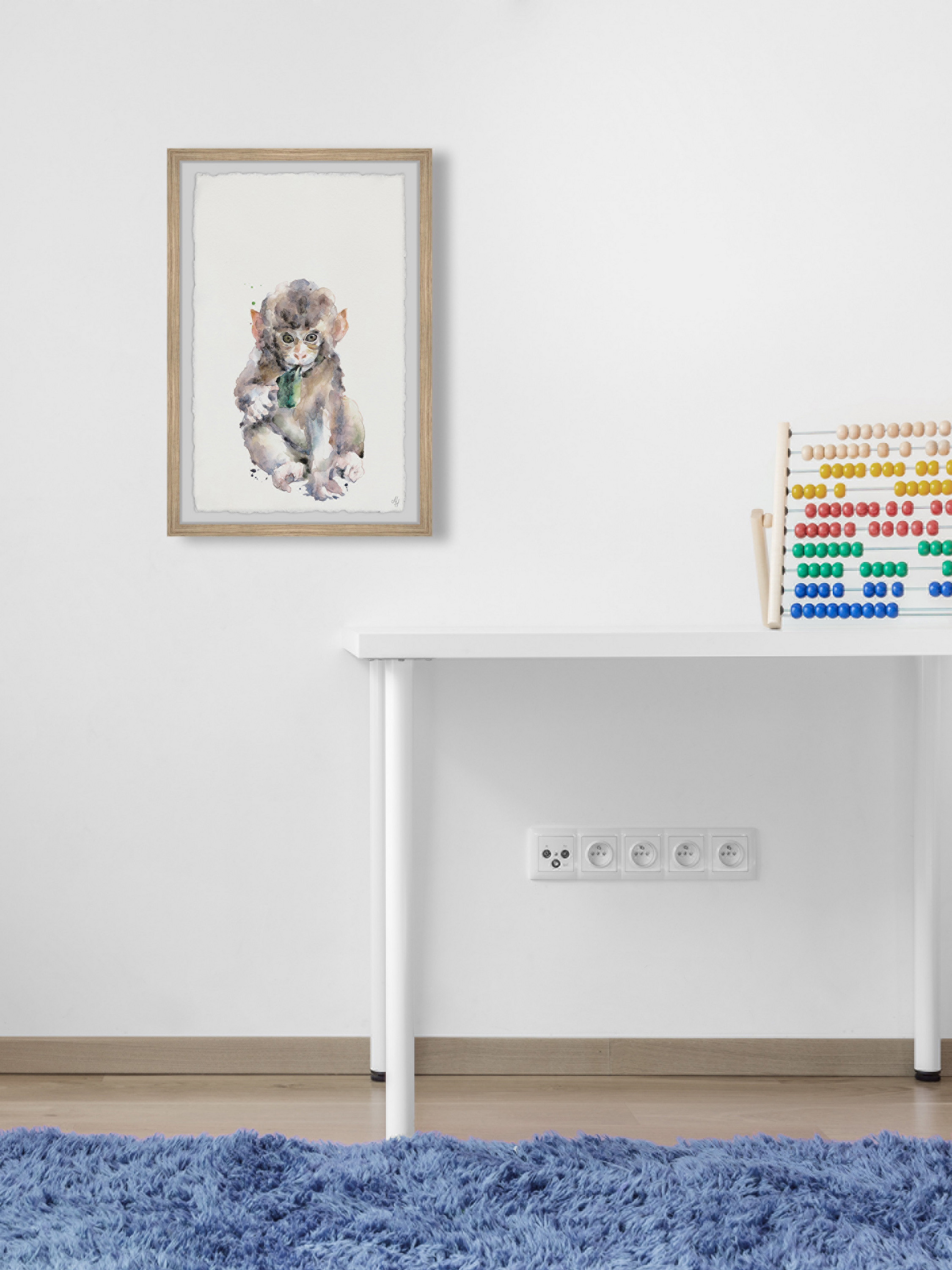 Marmont Hill Cute Little Monkey Framed Wall Art, 12.00" x 1.50"