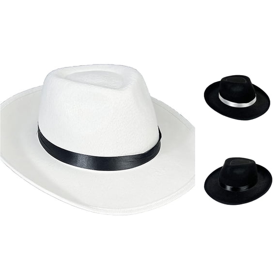 CUZIBR Adult Classic Fedora Hat With Satin Ribbon Band Wide Brim Hat Cosplay Halloween Dress Up Headwear