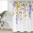 thumbnail image 2 of Extra Long Shower Curtain 72x96 Inch, Watercolor Flowers Shower Curtain Waterproof Bathroom Decor Spring Purple Pink Flower Green Leaf Fabric Bath Curtain Set Accessories with Hooks, 2 of 6
