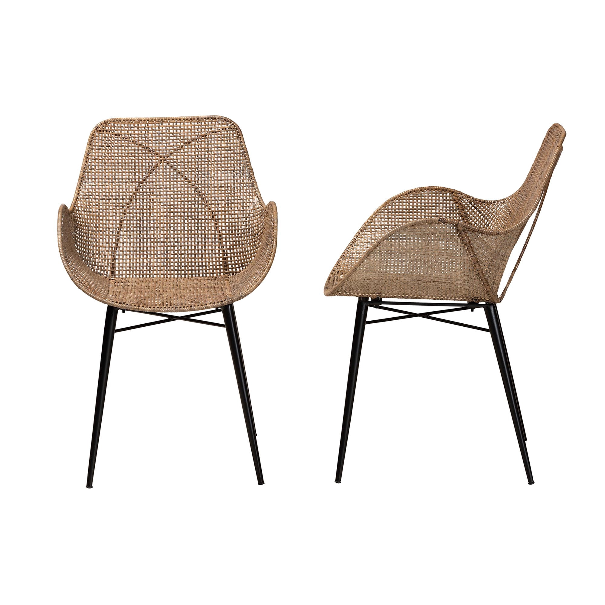 bali & pari Ballerina Rattan BOHO Dining Chairs, Set of 2, Greywash