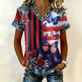 thumbnail image 2 of longantii Womens 4th Of July Shirts Loose Fit Pullover Comfy V-Neck Short Sleeves Tees 250 Anniversary American Flag Summer Clothes Blue L, 2 of 4