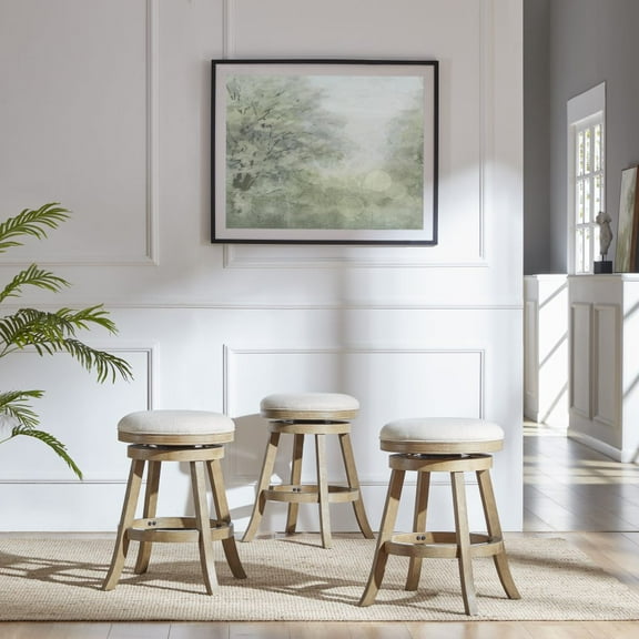 Boraam Fenton Counter Height Backless Swivel Kitchen Bar Stool, Driftwood Wire-Brush & Ivory