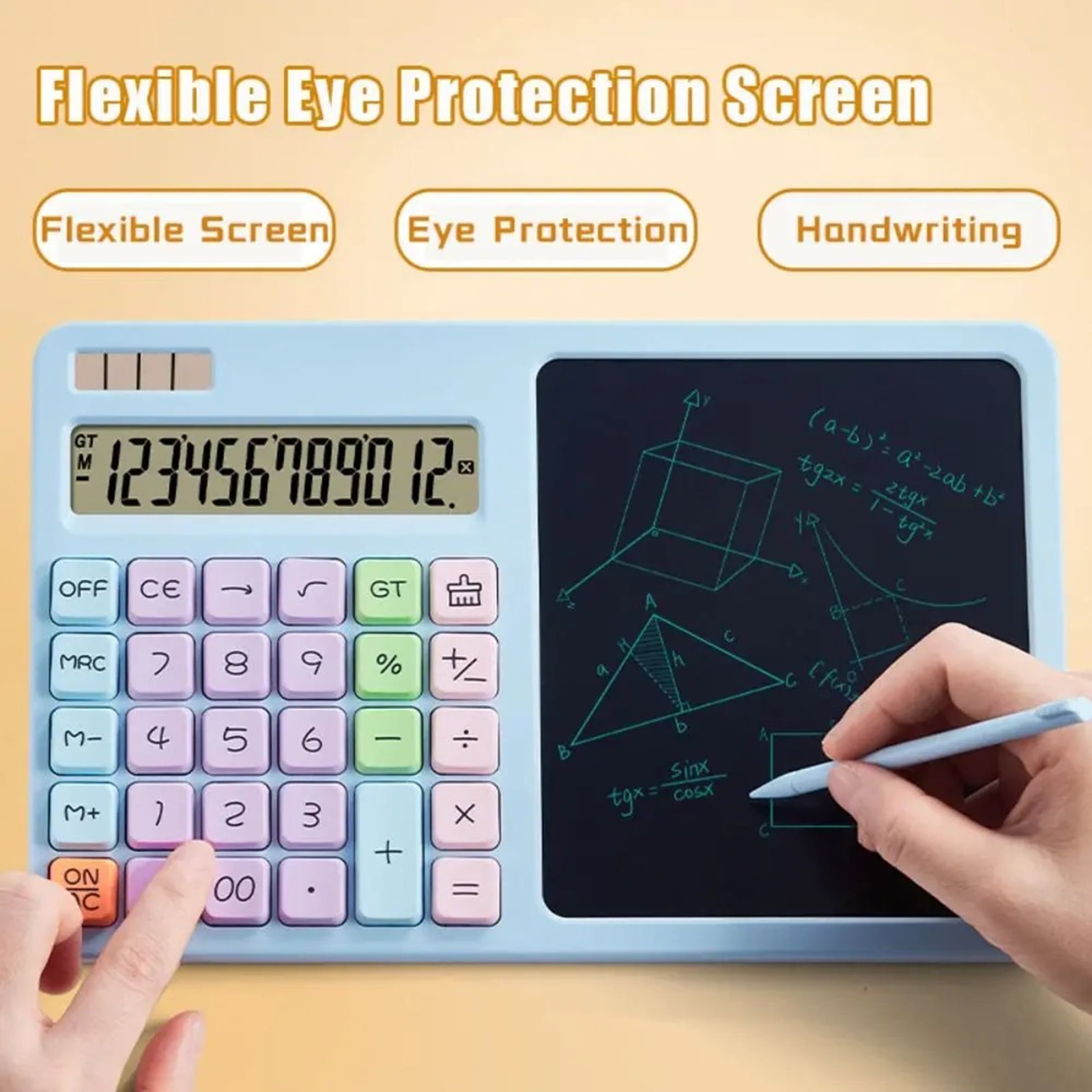 2. Solar Desktop Calculator 12-Digit LCD Display with Writing Pad, Power Supply for Business Accounting