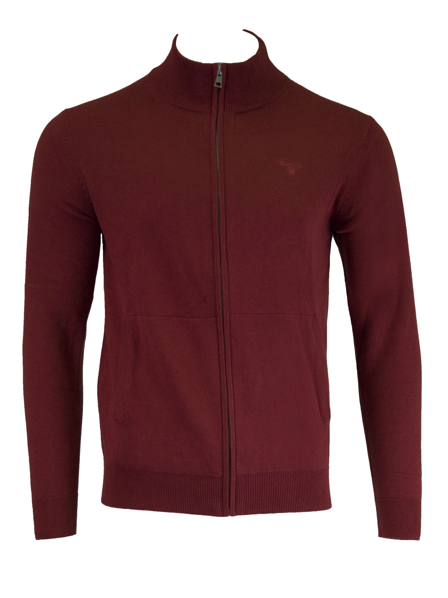 Gant Men's Lightweight Cotton Full Zip Cardigan, Medium, Bordeaux Melange, Red
