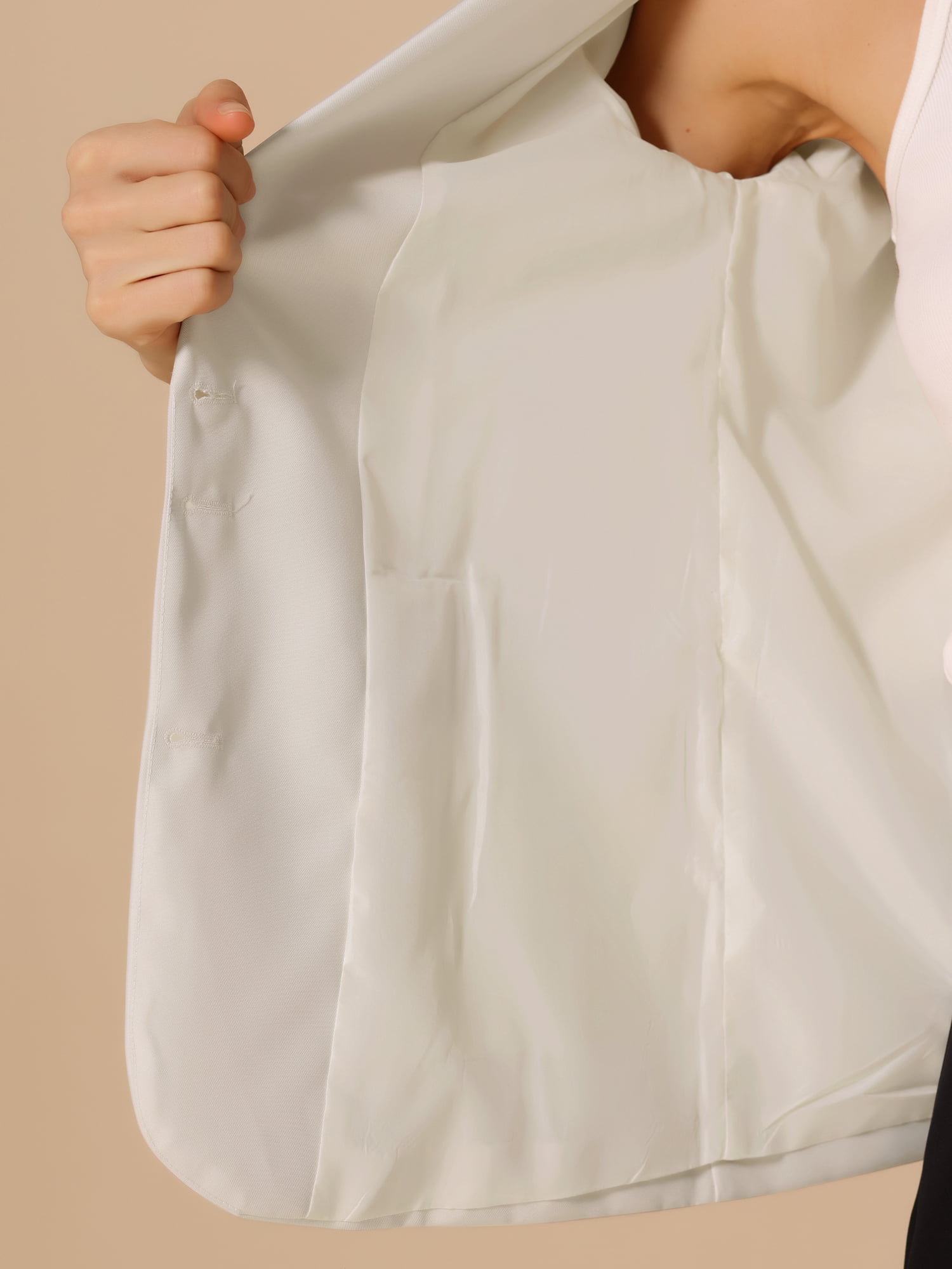 DARING DIVA Women's Notched Lapel Long Sleeve Jacket Suit Blazer L Cream White