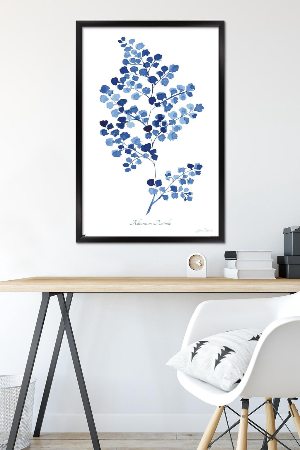 Jean Plout - Indigo Botanical Adiantum Assimle Wall Poster, 22.375" x 34" Framed
