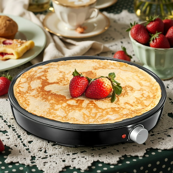 FANRUINA 12" Electric Crepe Maker & Griddle, Nonstick Surface, Adjustable Temp Control, Includes Spreader & Spatula for Pancakes, Omelets, Quesadillas, Compact Design