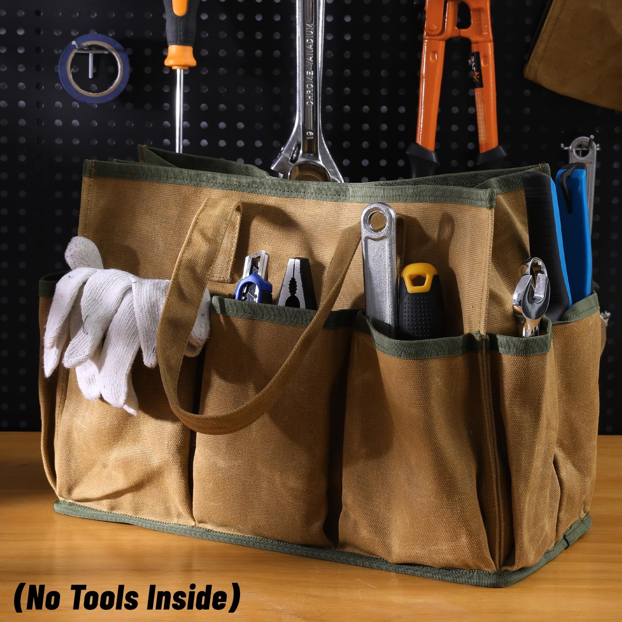 Lohol 16OZ Waxed Canvas Tool Tote Bag for Garden Tools Wrench Set & Screwdrivers | 11-Pocket Garden Tool Bag with Portable Handles, Multi-Purpose Tool Storage Organizer (14"L x 5.5"W x 10.5"H) – Grey