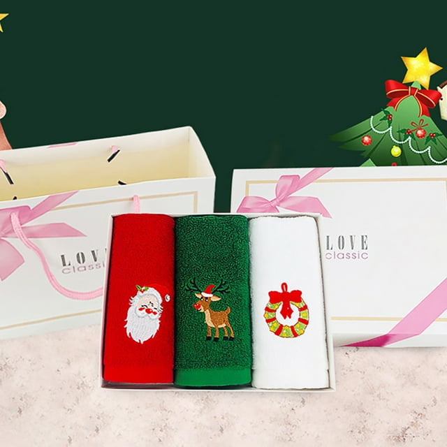 BEADCEST 3Pcs Reindeer Hand Towels Cotton Face Washing Towel Holiday Decor for Daily Use