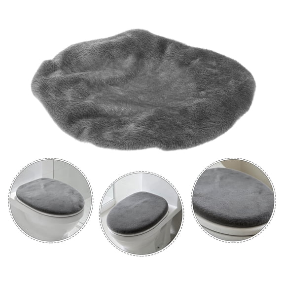 LOLIPPYY Washable Dark Grey Plush Toilet Seat Lid Cover Set - Non- , , Soft Bathroom Decor 2 Pieces