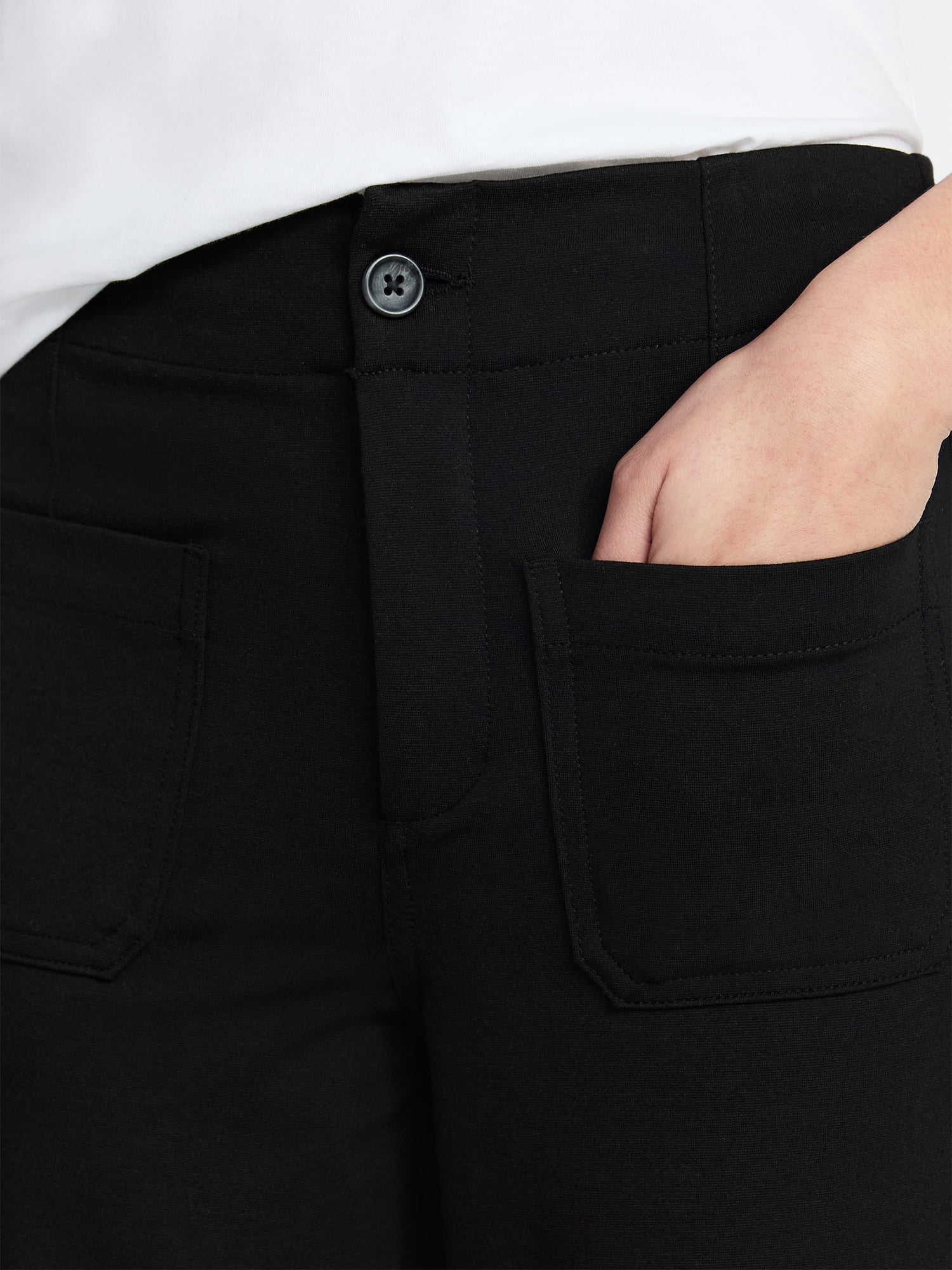 Time and Tru Women's Ponte Knit Patch Pocket Pants, 28" Inseam, Sizes 0-20