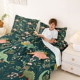 thumbnail image 3 of Feelyou Retro Floral Dinosaur Full Size Sheets for Kids Boys Girls, Woodland Foliage Bed Sheets, Teal Green, 4pcs, 3 of 5