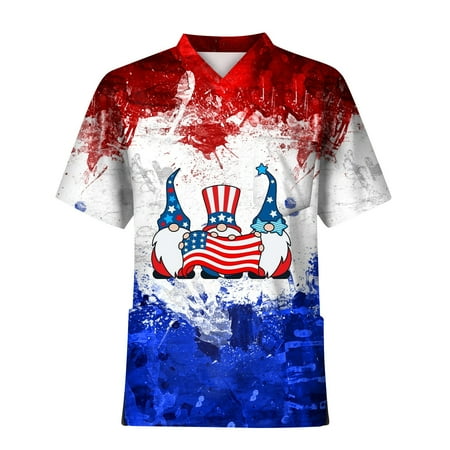 

Strungten Plus Size Printed Scrub Tops For Men s Cross V-Neck Short Sleeve Fun T-Shirts Workwear Tee With Pockets mens shirts