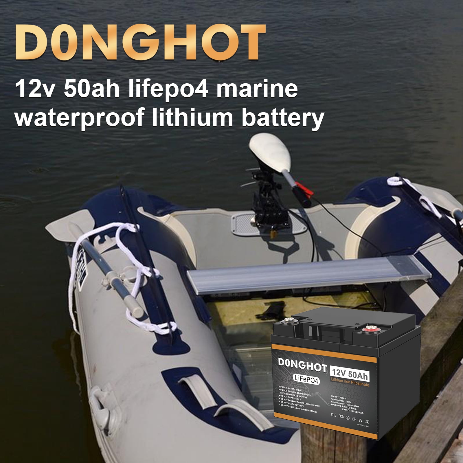 D0NGHOT 12V 50Ah LiFePO4 Lithium Ion Deep Cycle Marine Battery for Trolling Motor,Camping,Boat,Power Wheel Chair