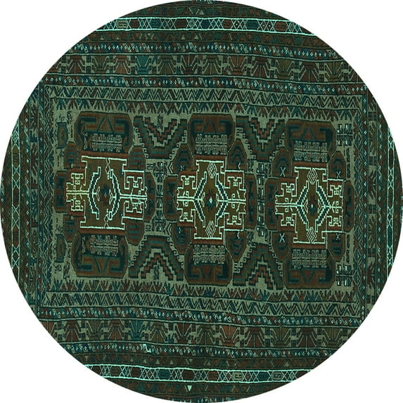 Ahgly Company Machine Washable Indoor Round Persian Turquoise Blue Traditional Area Rugs, 4' Round
