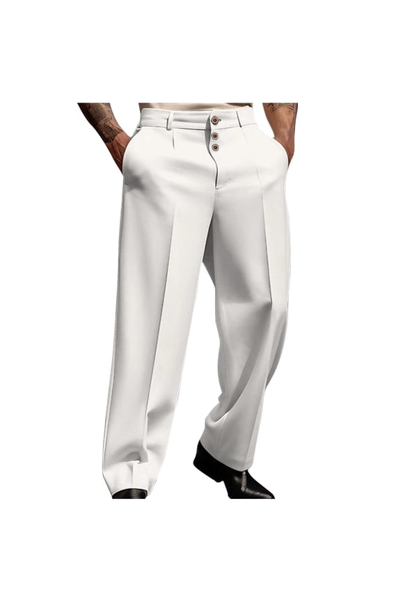 Men's Dress Pants Classic Fit Flex Waist Flat Front Straight Dress Pant Casual Loose Wide Leg Trousers Premium No Iron Pants (Regular and Big & Tall Sizes)