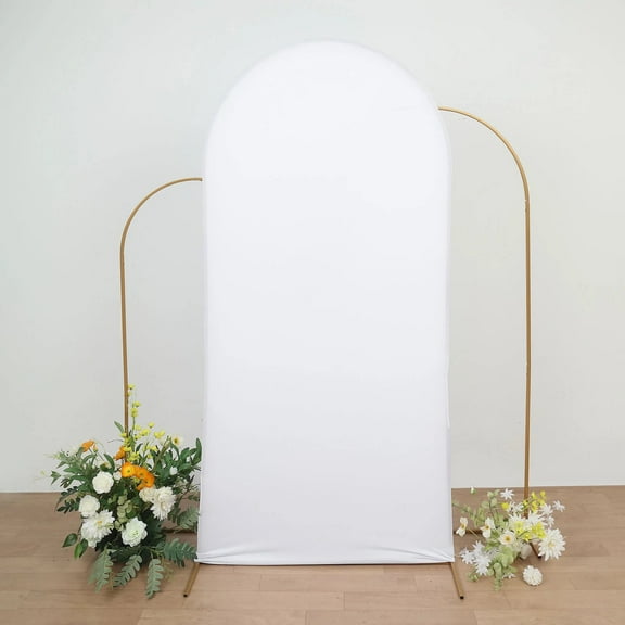 BalsaCircle 7 ft White Fitted Matte Spandex Round Top Wedding Arch Backdrop Stand Cover Party Events Decorations
