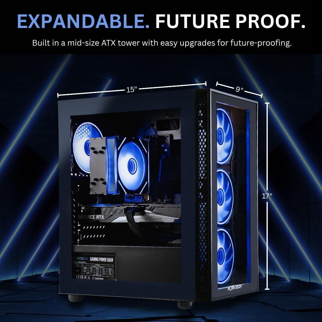 Novatech Titan Pro - Prebuilt Gaming PC Desktop Computer - RTX 5060 - Ryzen 5 - 4.2GHz - 16GB RAM - 1TB M.2 SSD WiFi/BT, Win 11 - Gaming Computer Tower - Pre Built PC Gaming - 1 Year Warranty