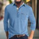 thumbnail image 2 of Men's Spring And Autumn Solid Color T-shirt Lapel 3 Button Open Placket Button Long Sleeved TopL, 2 of 5