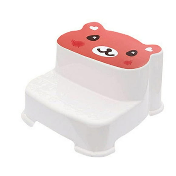 Taburete con escalón doble Sincero color rosa coral para baño y cocina