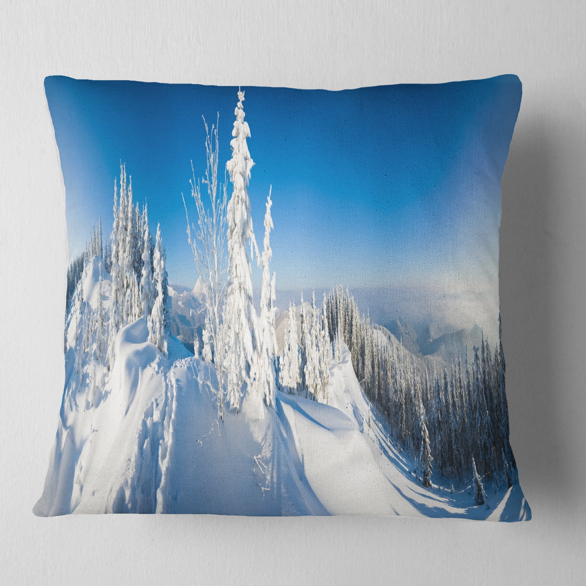 Designart Panoramic Winter Mountain - Photography Throw Pillow - 16x16
