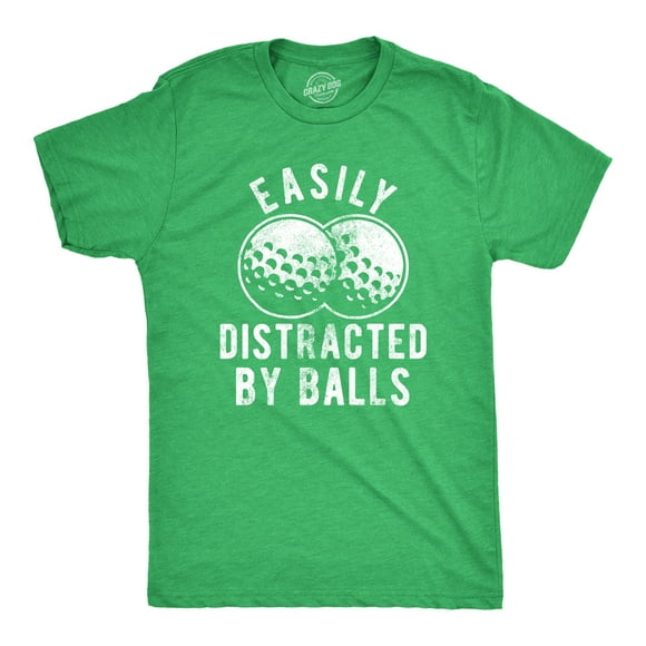 Mens Easily Distracted By Balls T Shirt Funny Golf Ball Putt Novelty Graphic Tee for Guys (Heather Green) - 5XL