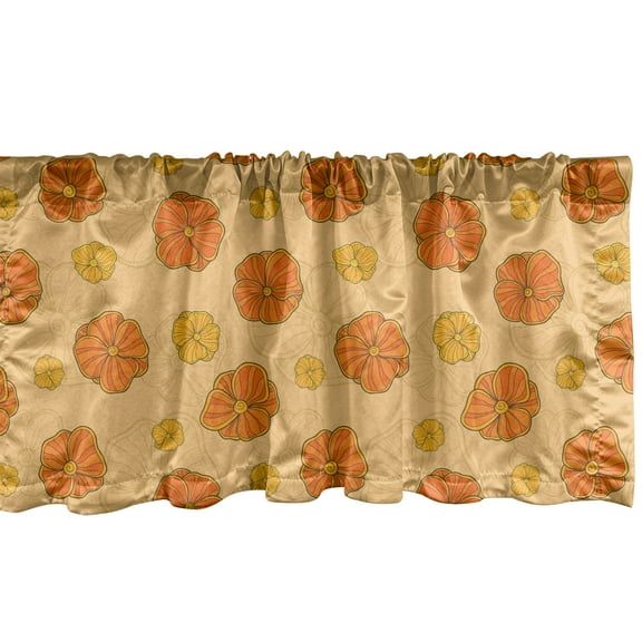 Ambesonne Floral Window Valance, Striped Flowers Warm Colors, 42" x 12", Dark Orange Pastel Brown