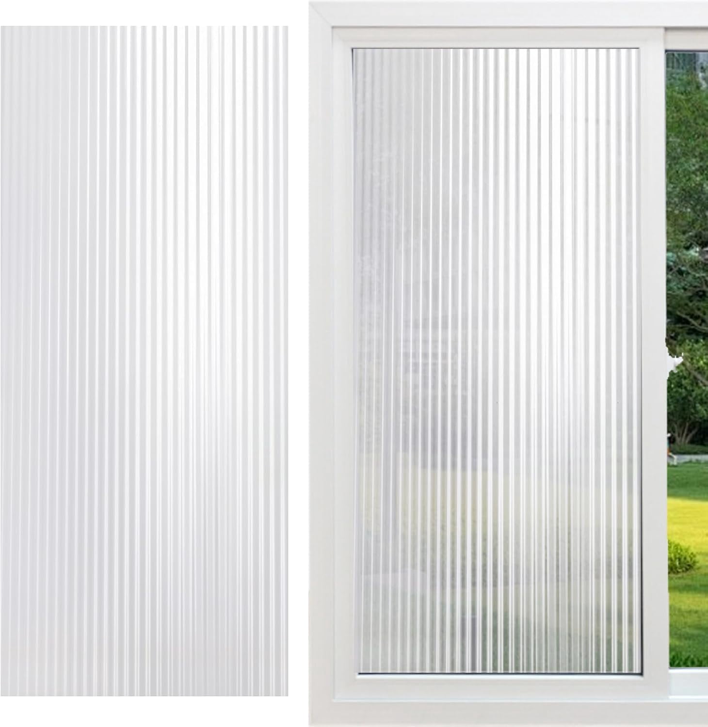 Window Privacy Film 3×0.6 m Vertical Strip Fluted Frosted Glass Film - Static Cling, Anti-UV Sun Block for Bathroom Door & Home Decor-xyj