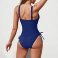 thumbnail image 3 of UTSJKR Women's One Piece Swimsuits 2025 Tummy Control Bathing Suits Push Up V Neck Swimwear with Twist Tummy Control Ruched Bikini with Side Ties Blue S, 3 of 4