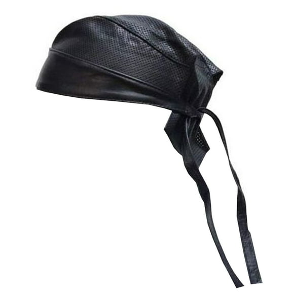 Dream Apparel Black Cycling Bandana with Perforation Doo Rags Adjustable Skull Cap Motorcycle Biker Leather Cap