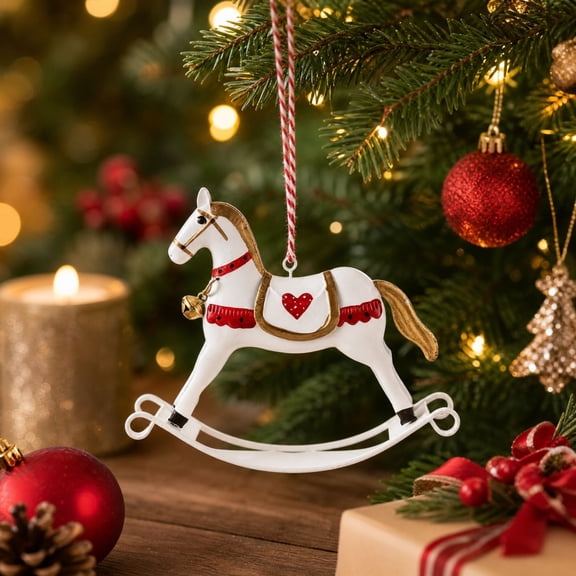 Iron Rocking Horse Christmas Ornament, Vintage Metal Hanging Pendant, Festive Craft Decor for Xmas Tree Wall Wreath Window Home Indoor Holiday Party Display