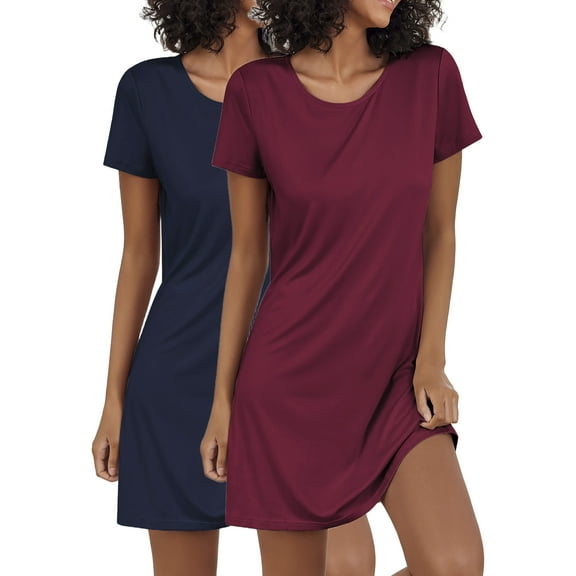 Avidlove 2 Pack Women Nightgowns Sleapwear Short Sleeve Sleepshirt Soft Sleepdress Casual Pajama Dress S-XXL