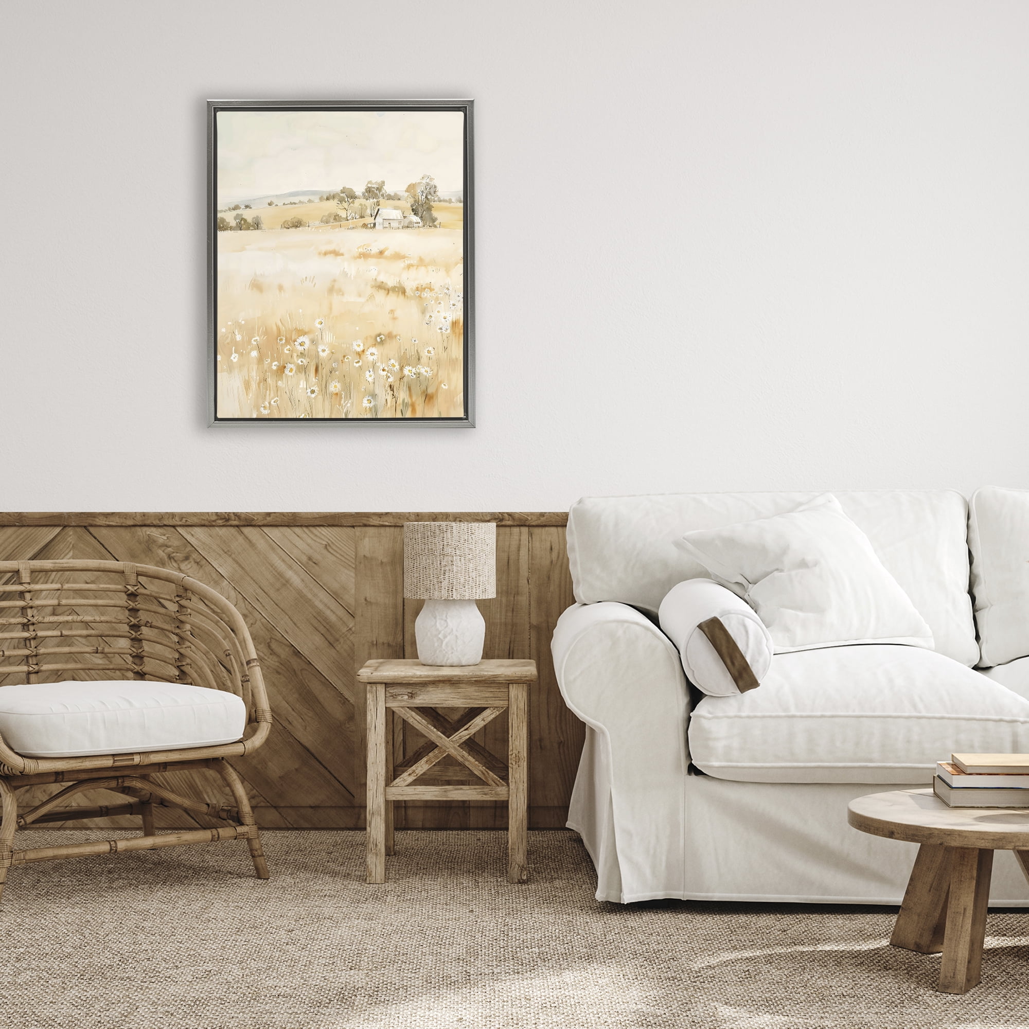 Stupell Industries Farm Country Meadow with Daisies Gray Framed Floater Canvas Wall Art, design by Creative Studio