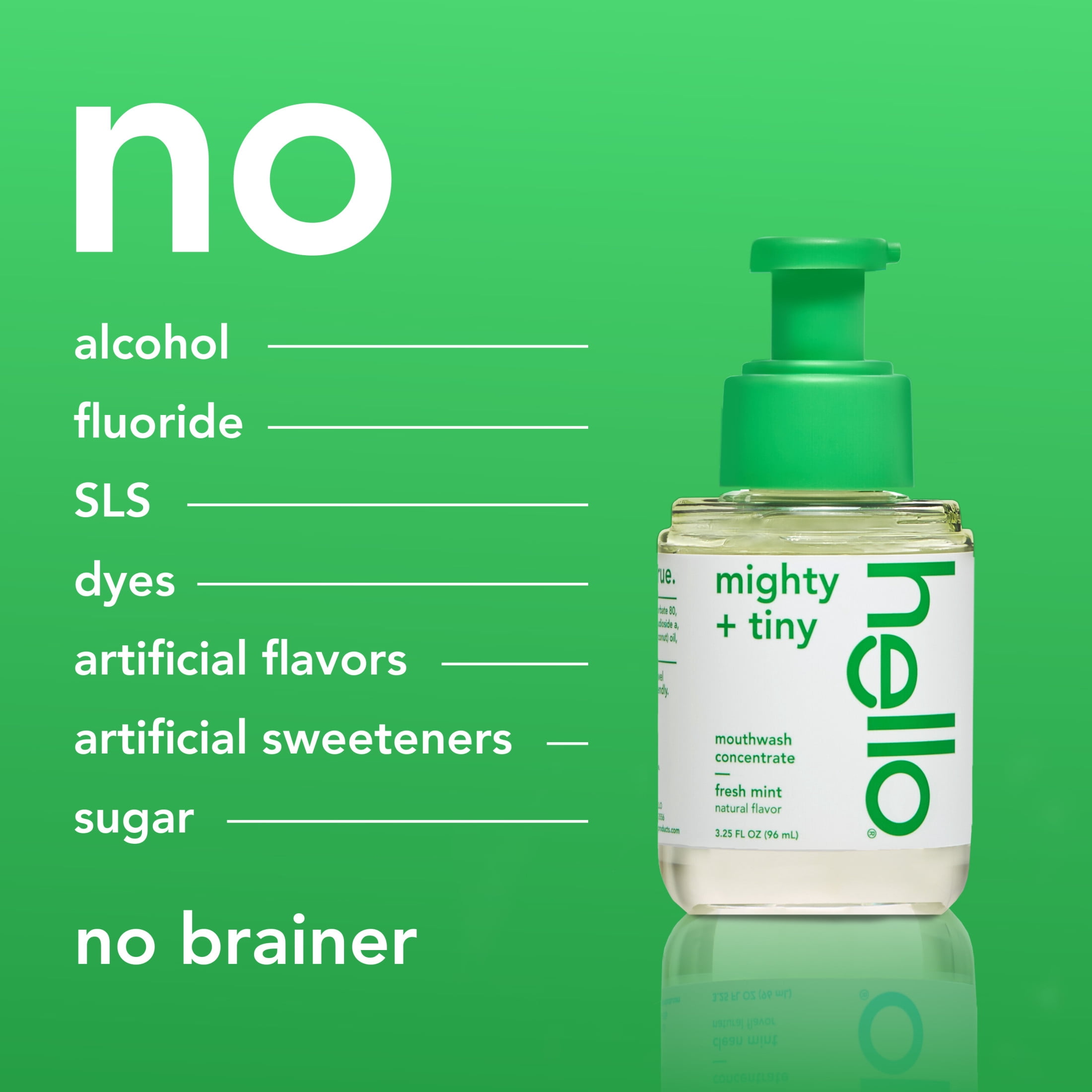 hello Mighty and Tiny Alcohol Free Mouthwash Concentrate, Fresh Mint, 3.25 Fl Oz Pump Bottle