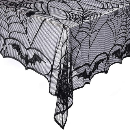 

Halloween Tablecloth for Decorations 48 x 96 inch Happiwiz Halloween Tabletop Rectangular Black Spooky Spider Web Bat Lace Table Cover for Gothic Halloween Party Home Table Decorations