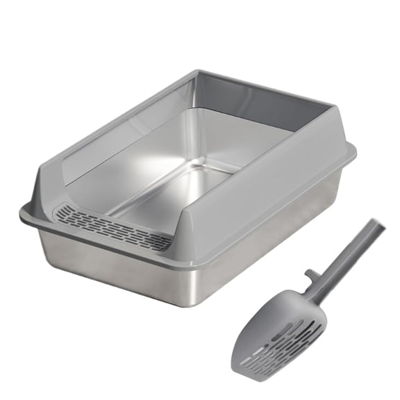 Yiran Medium Size Stainless Steel Semi Enclosed Cat Litter Box, Light Gray
