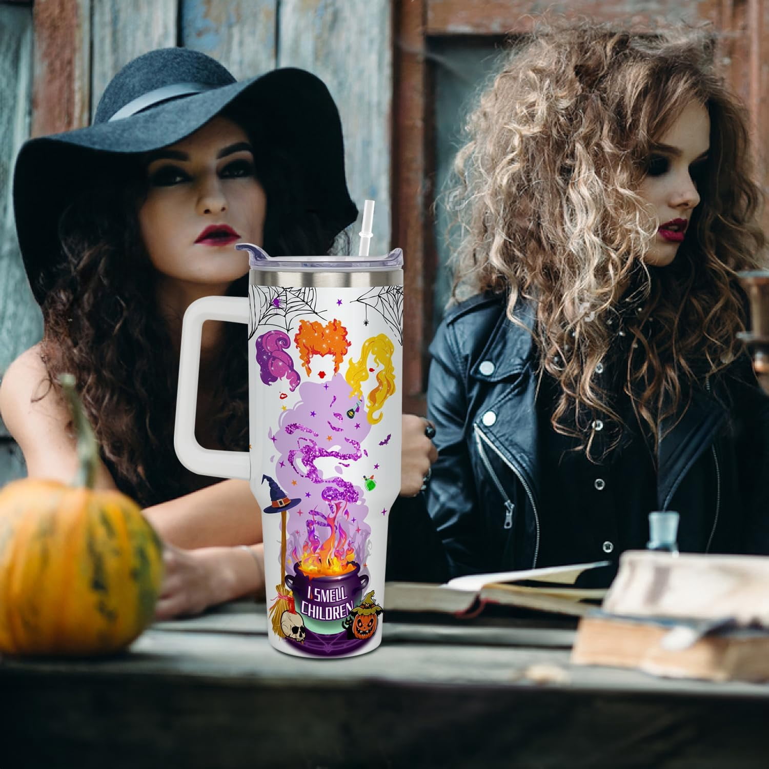 Halloween Tumbler with Handle, Hocus Pocus Tumbler 40 oz Witch Cup Hocus Pocus Cup Witch Brew Tumbler With Lid and Straw Halloween Gifts for Women