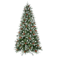 thumbnail image 4 of Tcbosik 9ft Unlit Artificial Christmas Tree with Red Berries and Pine Cones, Indoor Xmas Decoration with 3750 Branch Tips & Metal Stand for Home Office, Green & White, 4 of 7