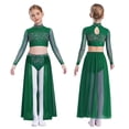 thumbnail image 5 of TiaoBug Modern Dance Dress for Girls Shiny Rhinestone Long Sleeve Crop Top with Skirt Lyrical Dance Outfits Green 10, 5 of 6