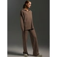 thumbnail image 5 of Women'S 2 Piece Outfits Sweater Set Wide Leg Pants V-Neck Sweatsuit Loungewear Brown M, 5 of 8
