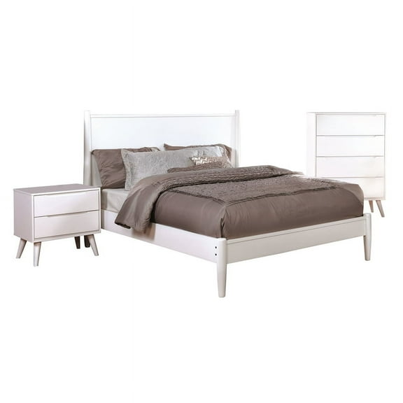 FOA Belkor 3-Piece White Solid Wood Bedroom Set - King   Nightstand   Chest