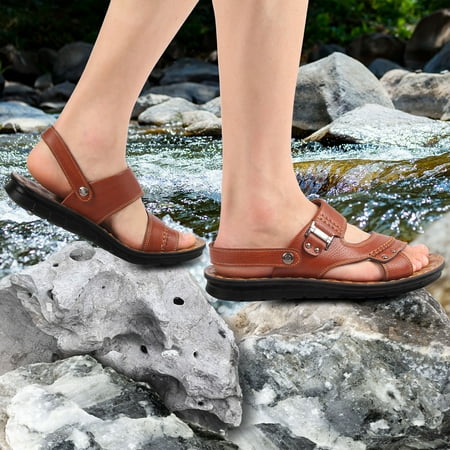 

Yolai Men Summer Two Wear Buckle Strap Casual Open Toe Flat Soft Bottom Breathable Shoes Sandals