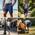 thumbnail image 4 of CCRFTGI Men's Cargo Shorts with Elastic Waistband Lightweight Breathable Sweat Shorts with Multiple Pockets Relaxed Fit Casual Summer Shorts Navy 2XL, 4 of 5