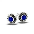 thumbnail image 1 of Sterling Silver Boho Sun Burst Lapis Bali Style Granulation Border Earrings 925 Jewelry Female, 1 of 3