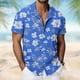 thumbnail image 1 of Ceisia Men's Breathable Four-Way Stretch Royal Blue White Hibiscus Palm Leaf Print Cuban Collar Short Sleeve Hawaiian Beach Shirt Gift, 1 of 8