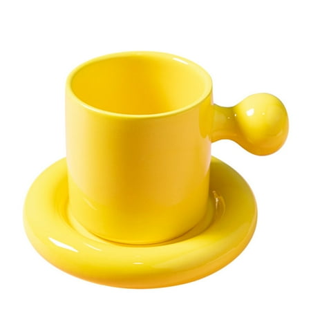 

FRCOLOR 1 Set Elegant Ceramic Cup Home Coffee Milk Drinking Cup with Saucer (Yellow)